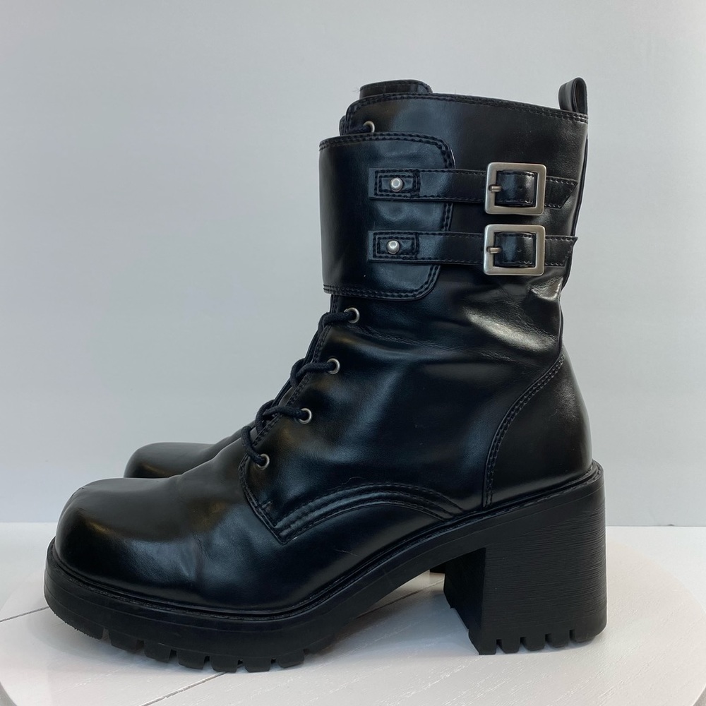 Y2k Square Toe Black Mudd Buckle Boots